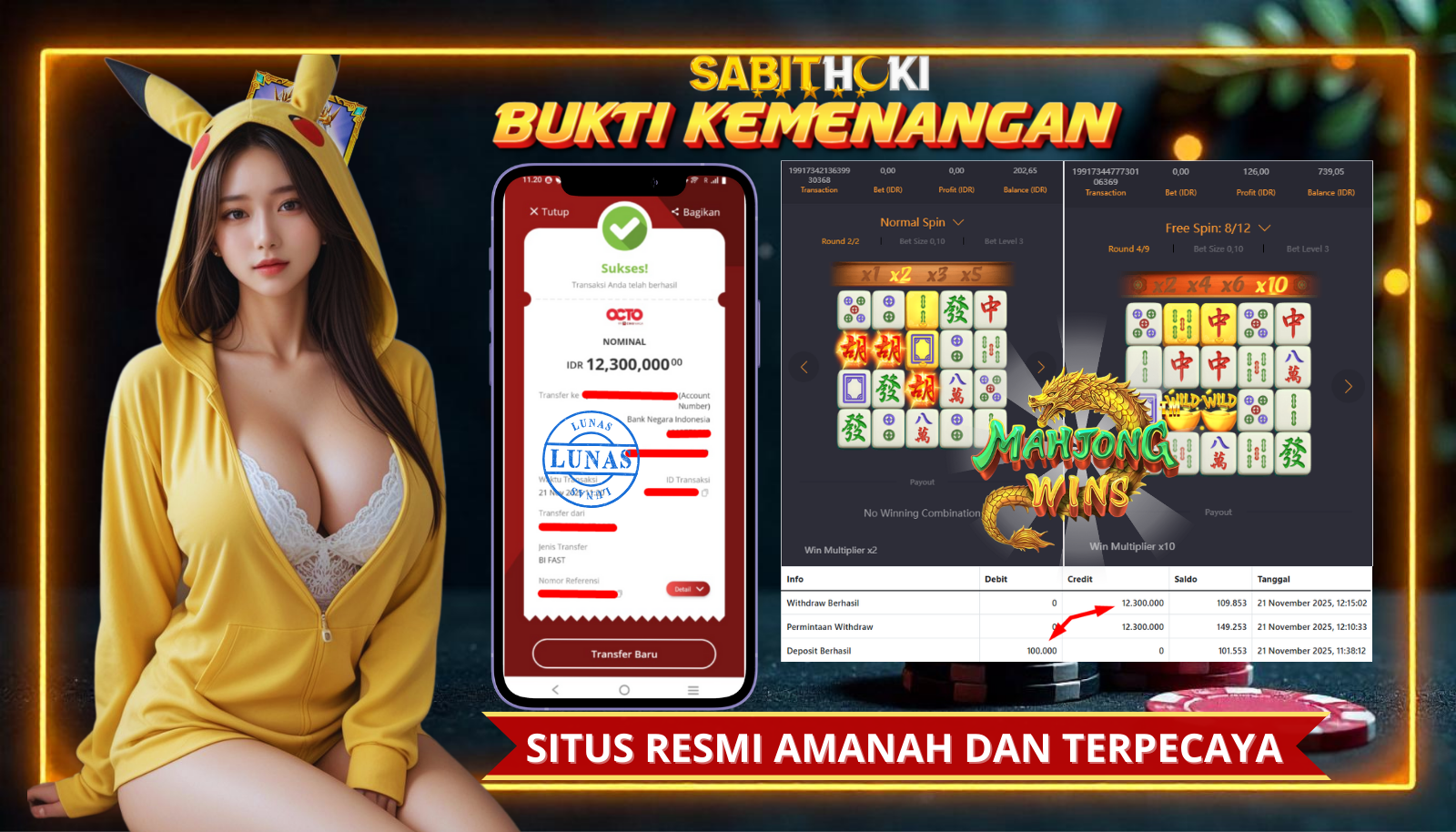 SELAMAT KEPADA MEMBER SETIA SABITHOKI YANG BERHASIL JACKPOT DI PERMAINAN MAHJONG WAYS